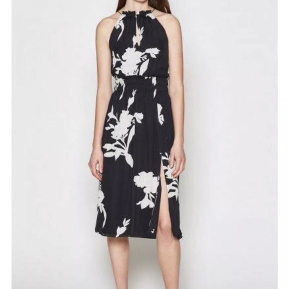 Joie Silk Jerelle Dress, Midi Halter, Side Slit, Black Floral, XS - Picture 1 of 9
